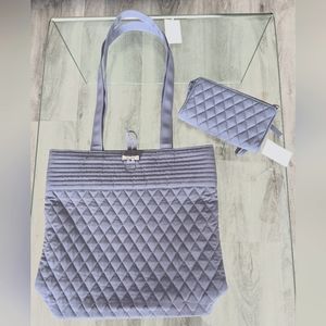 NWOT Vera Bradley Gray Quilted Tote w Matching Wallet/Wristlet